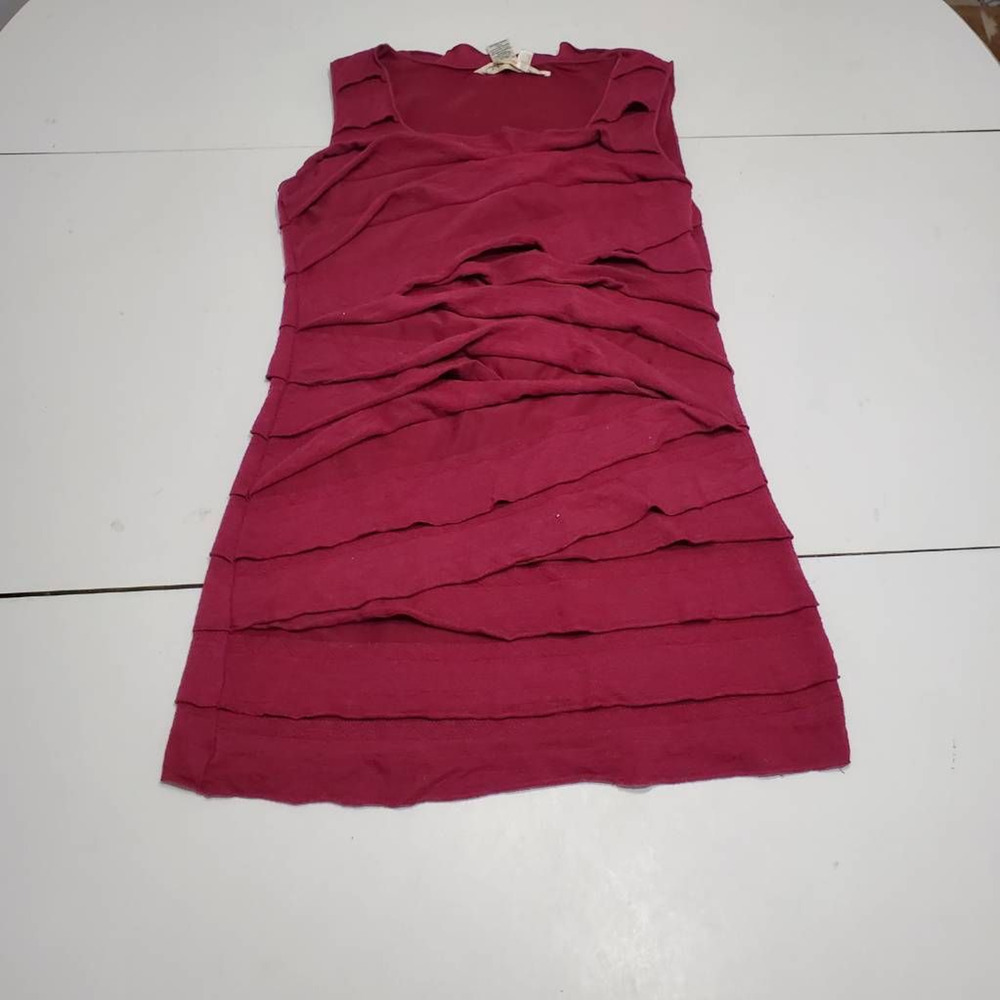 Max Studio‎ Womens Sheath Dress Maroon Layered Scoop Stretch Sleeveless Ruffle S